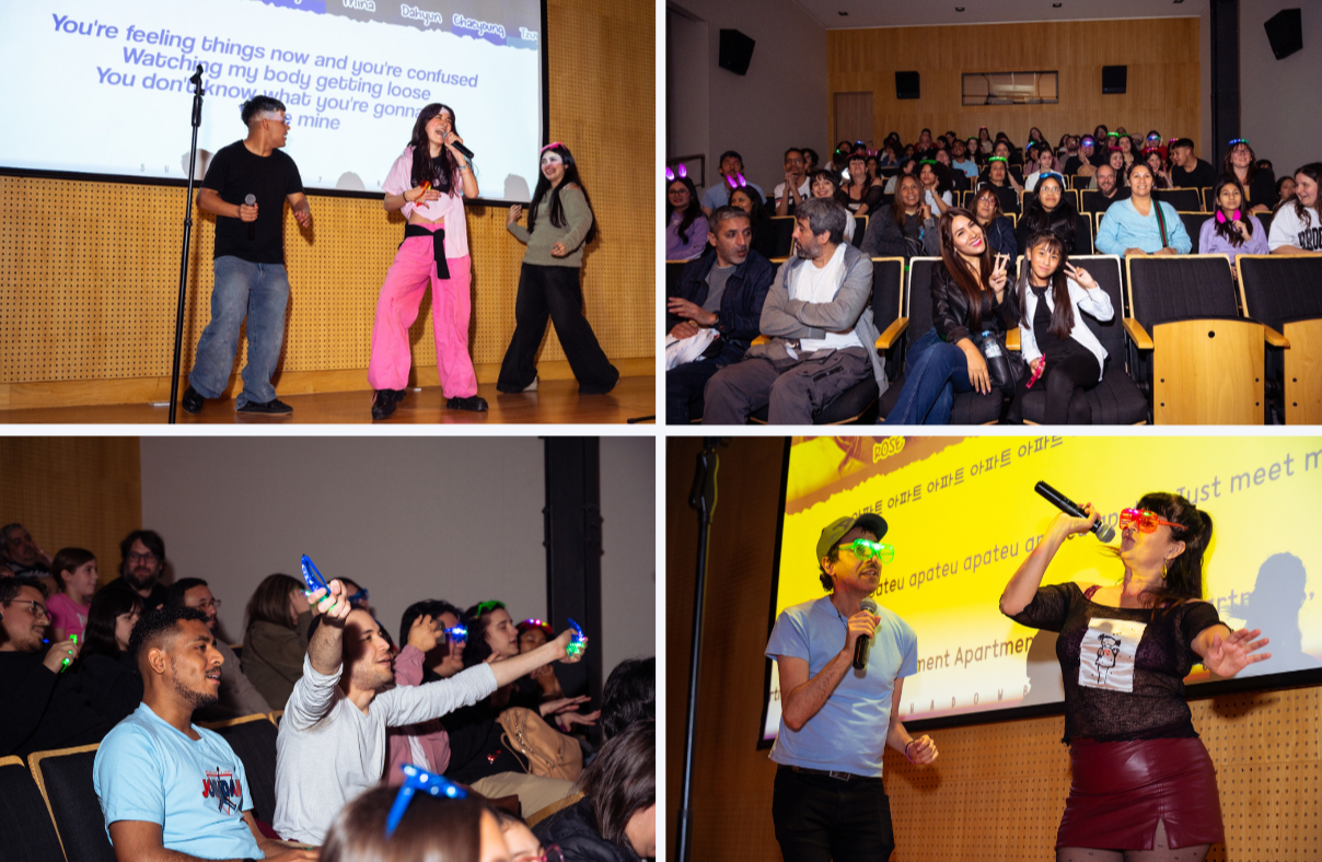 무대에서 노래하는 사람들과 한호하는 관객들